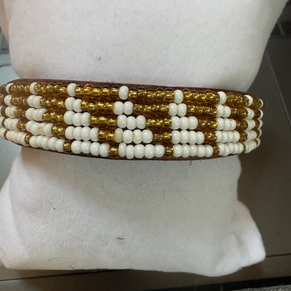 2 Gold and Brown Leather Beaded Bracelets Excellent Soft Condition. WESTERN GLAM - Picture 4 of 11